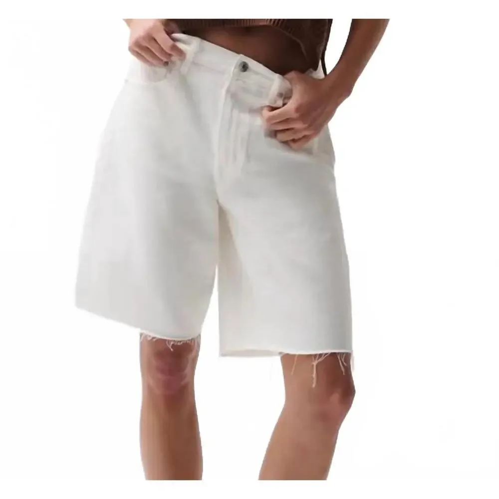 PISTOLA Nolan Relaxed Long Denim Shorts Paper White Size 25 NWT